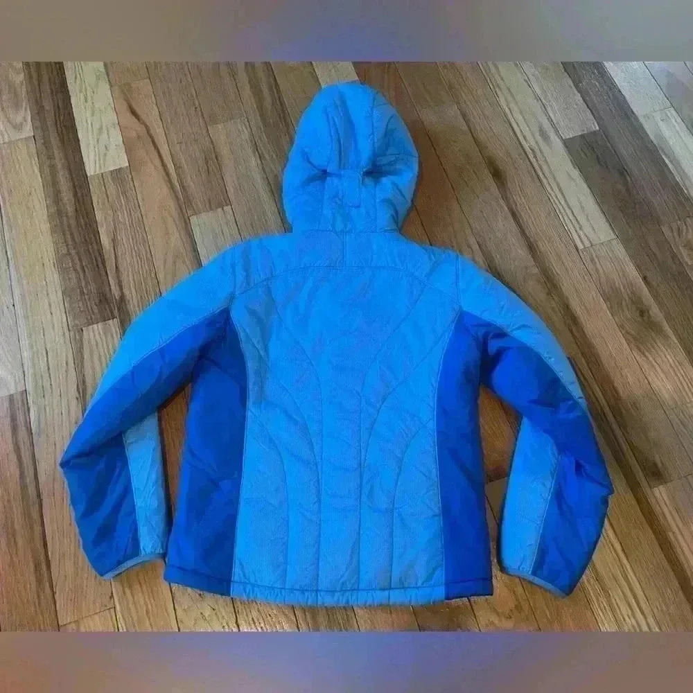 LL Bean Quilted Puffer Jacket Prima Loft Blue Hooded Stowaway Women's Size Small - Picture 9 of 14